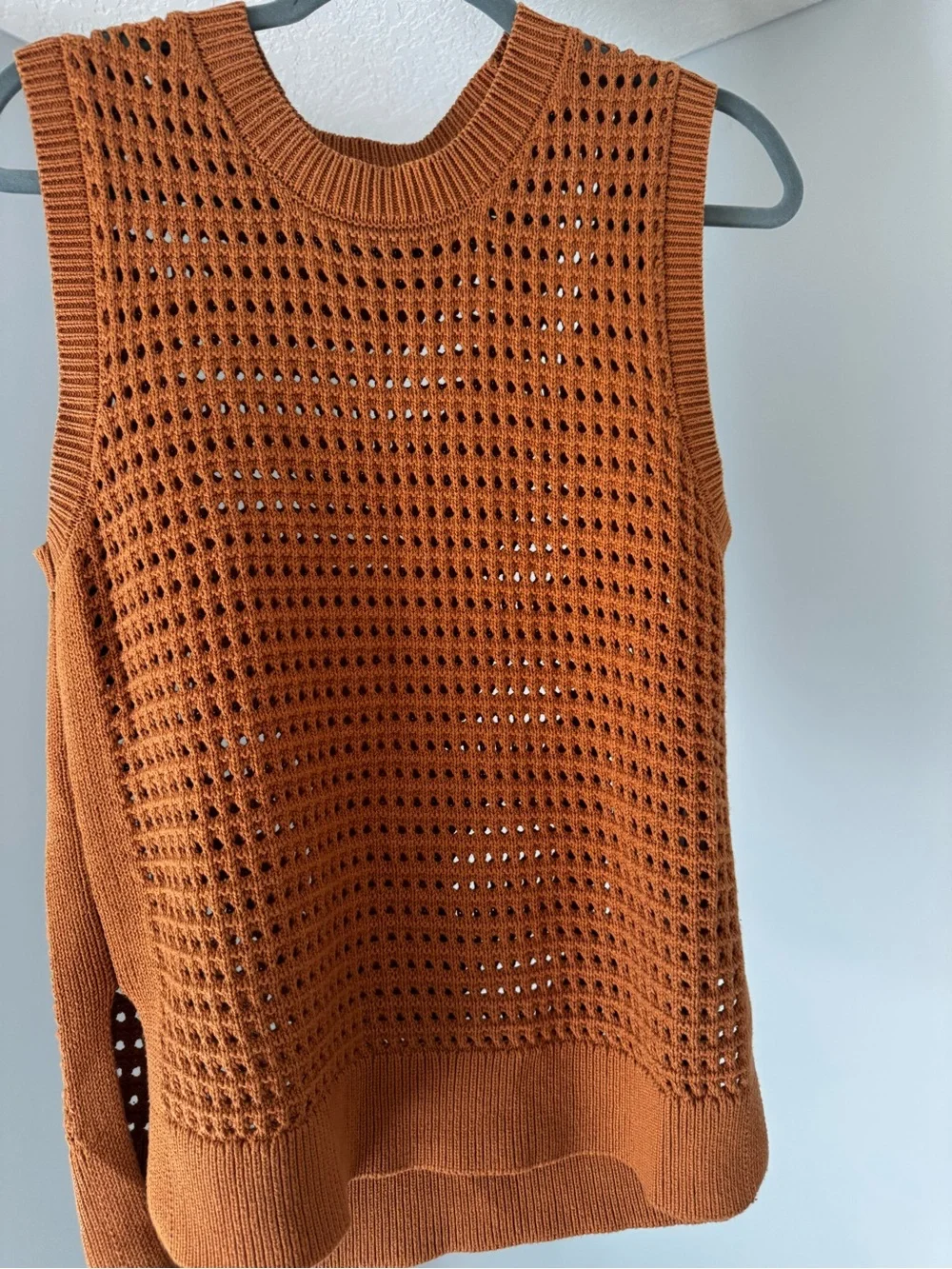 Varley Open-Knit Sleeveless Sweater Vest in Rust Orange - Picture 2 of 3
